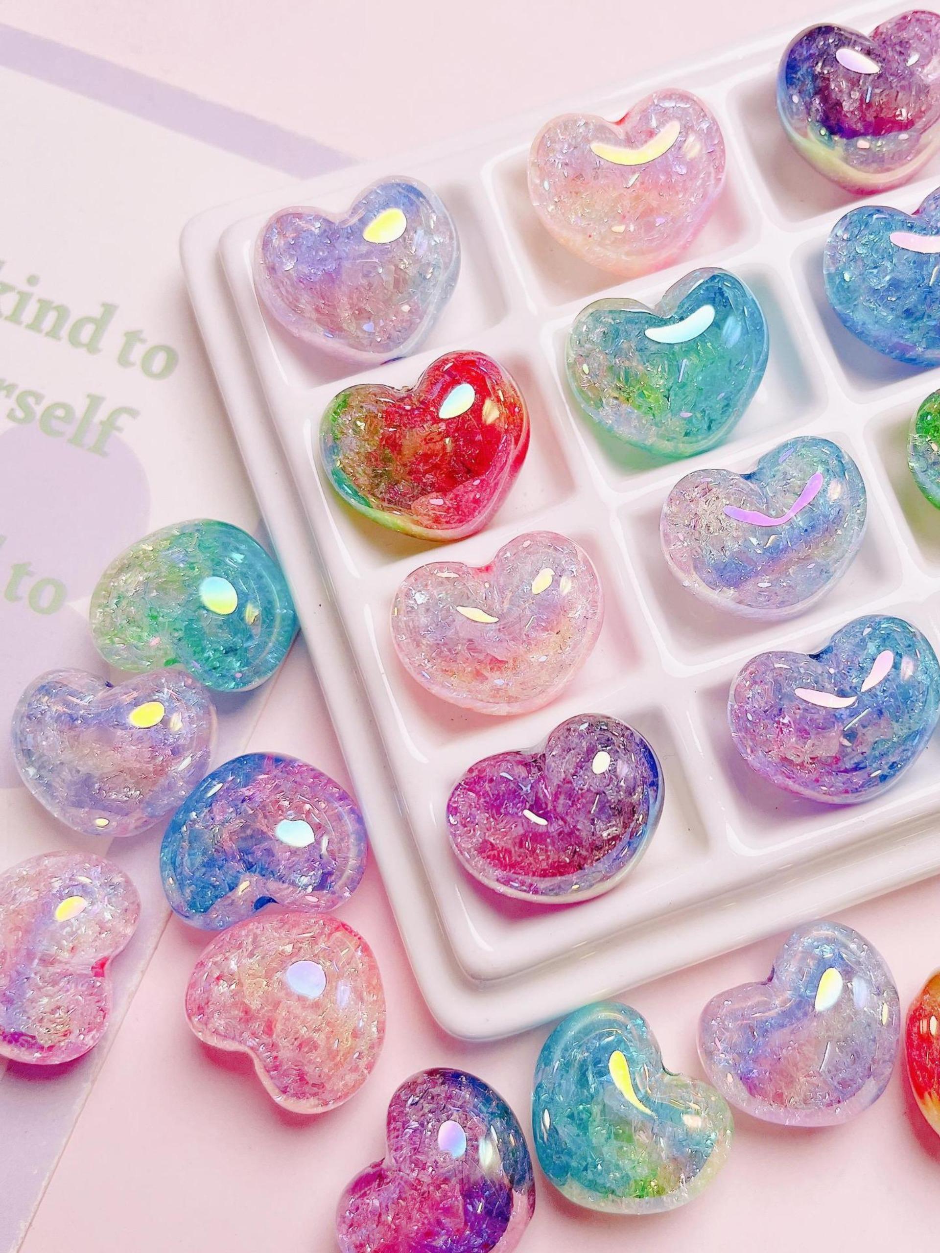 10pcs/22mm Rainbow Gradient Heart Beads, Soft Acrylic DIY Craft Beads with Rainbow Coating, Heart Charm Decor, Heart Design Charm, Perfect for Making Keychains, Phone Chains, Pen Decorations