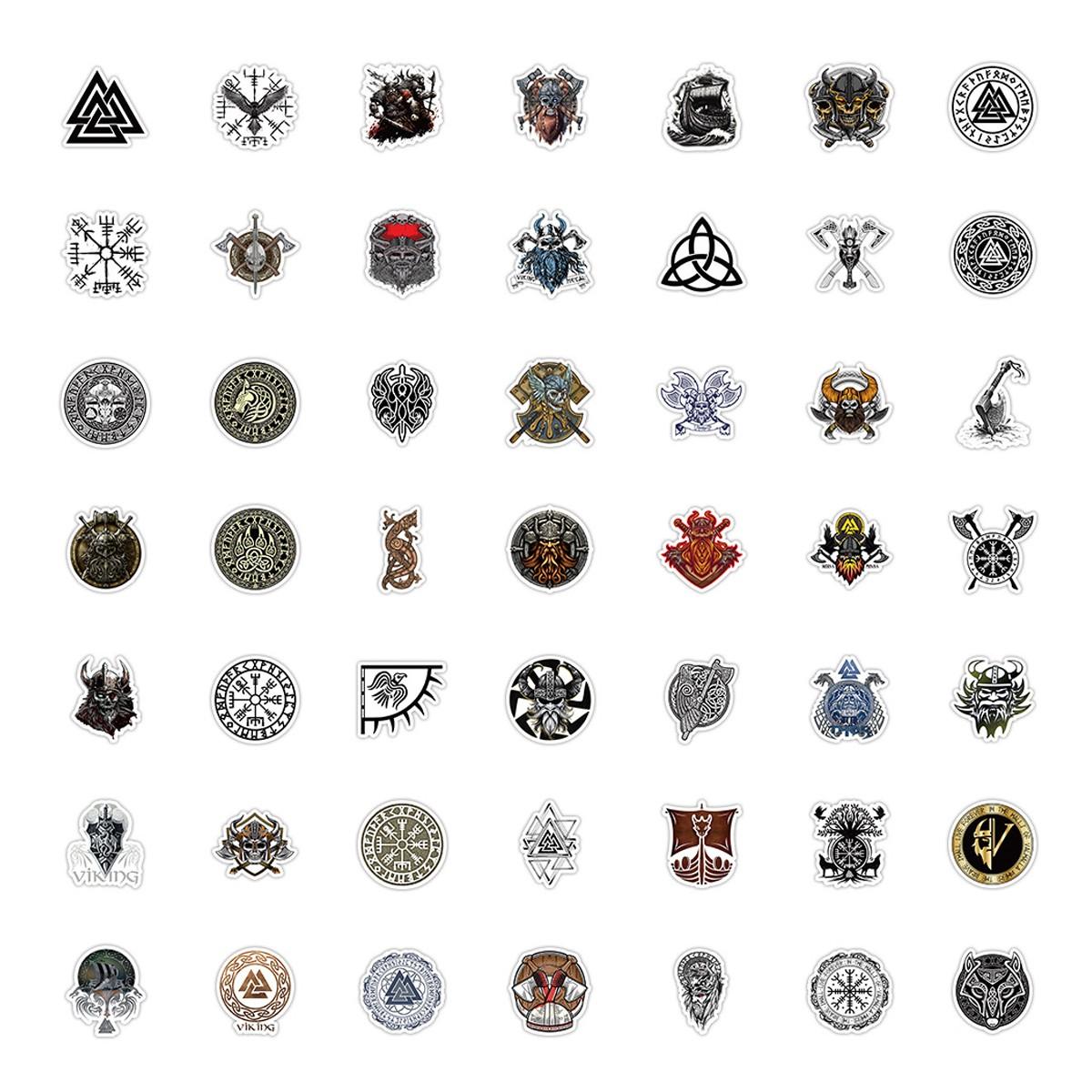 1Pc 50PCS Norse Viking Style Stickers Warrior Rune Myth Aesthetic Waterproof Vinyl Decals Cool Graffiti Sticker Pack for Laptop Water Bottle Phone Case Helmet Skateboard DIY Decor Gift for Men Teens Spring Summer Travel Outdoor Accessories