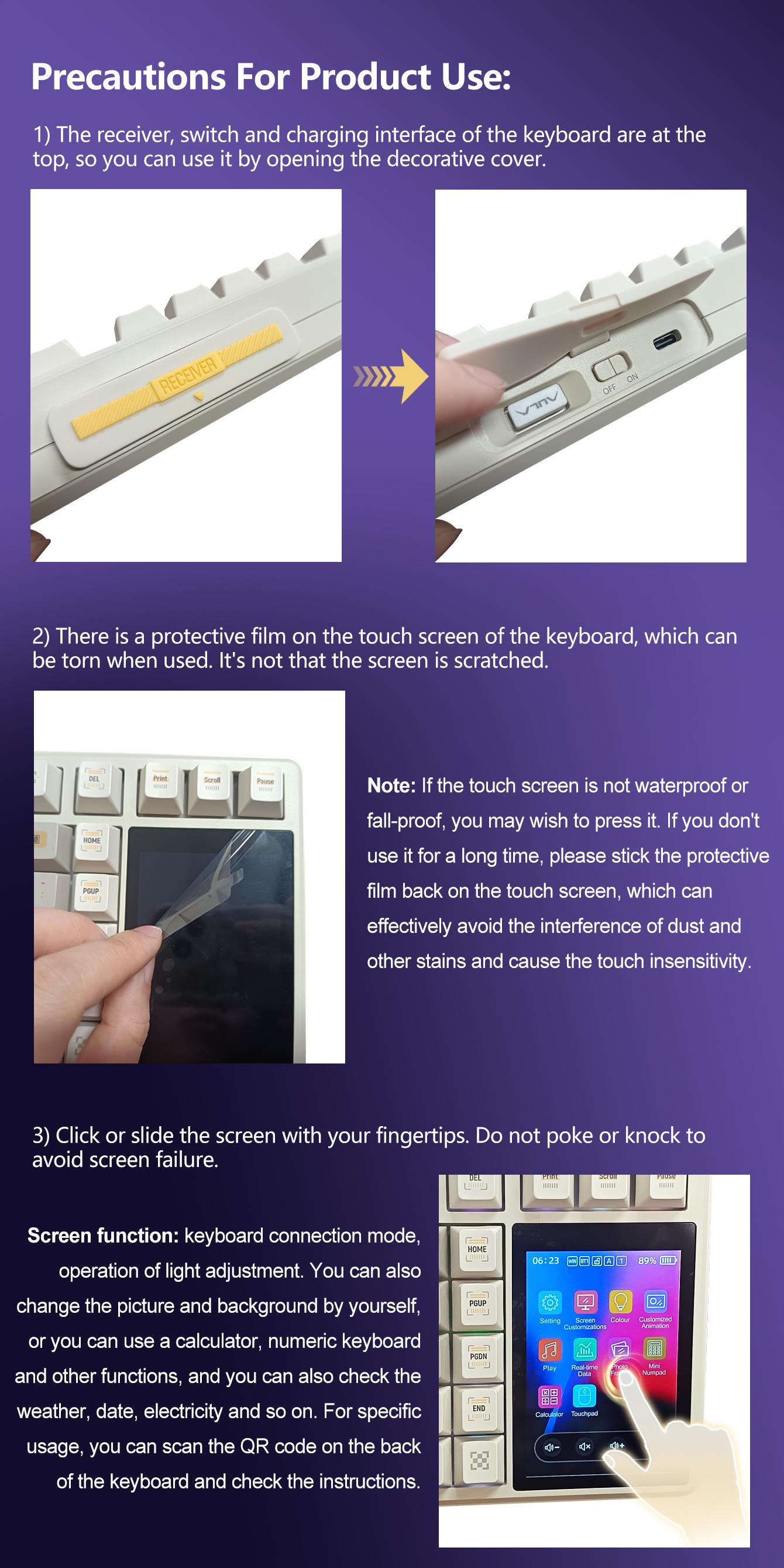 Aula L99 High Definition Touchscreen Mechanical Keyboard, 84 Keys, RGB Lighting, Wireless/l Wired, Customizable Animations, Gaming Essential