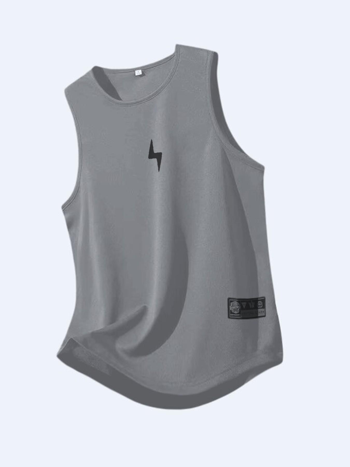 Men's Breathable Polyester Geometric Lightning Pattern Sports Tank Top, Casual Sleeveless Shirt for Gym, Running, Outdoor, Summer Wear