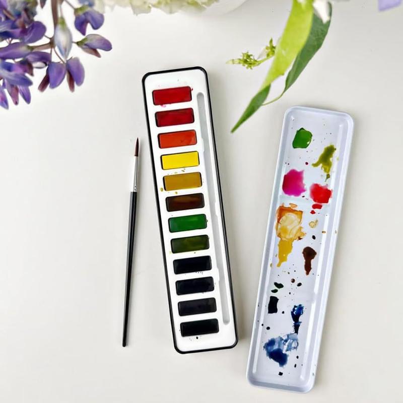 Watercolor Paint Set, Watercolor Coloring Book,9 Flowers Pattern, Including 12 Colors Watercolor Paint with Brush, Art Crafts Painting Supplies, Anxiety Relief, DIY Painting Supplies for Home Decor, Art Supplies for Adults & Teens, Watercolor Palette Set
