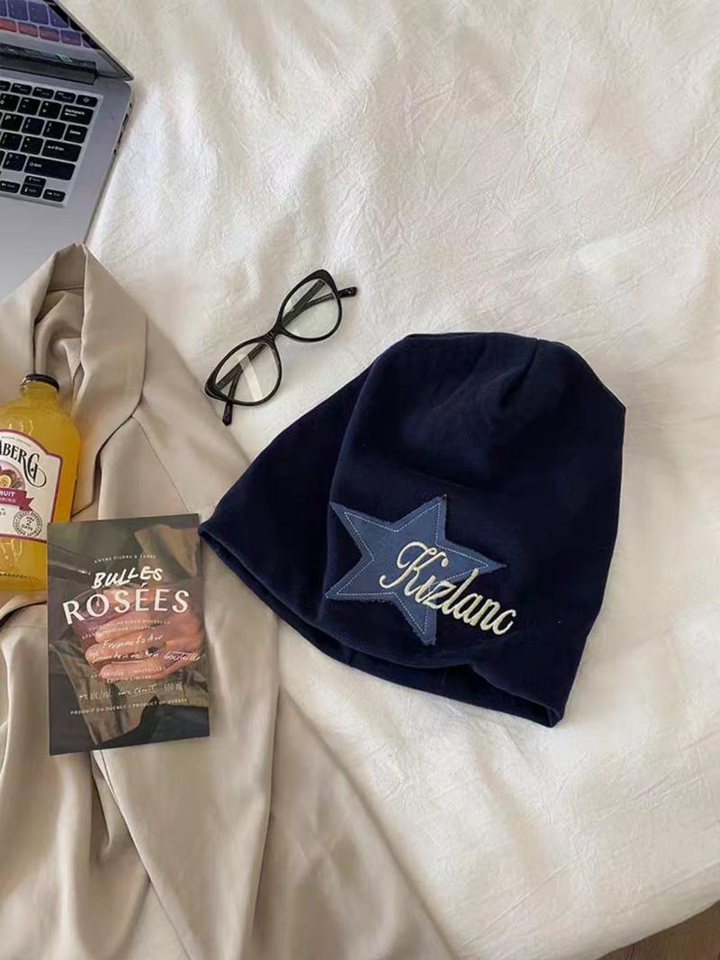 Star Patched Letter Embroidery Beanie Hat, Cute Beanie Hat for Women & Men, Fashion Accessories for Daily Wear, Trendy All-match & Exquisite Hat for Birthday Gift, Bonnet