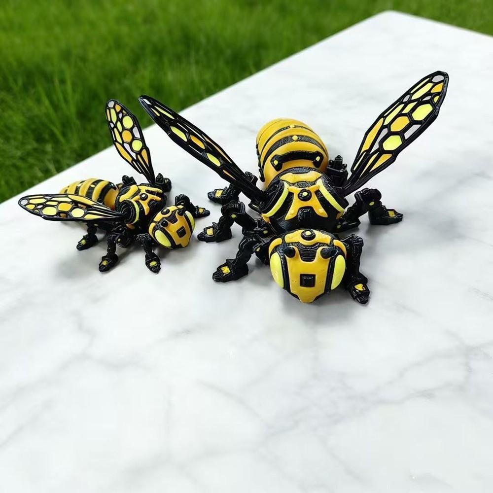 2pcs/set 3D Printed Bee Model Figurines, Mechanical Wind-Up Insect Figurine, Cyber Mechanical Insect Figurine, Movable Details, Decor Figurine Ornaments, Technological Insect Decoration, Table Decoration, Parent-Child Interactive