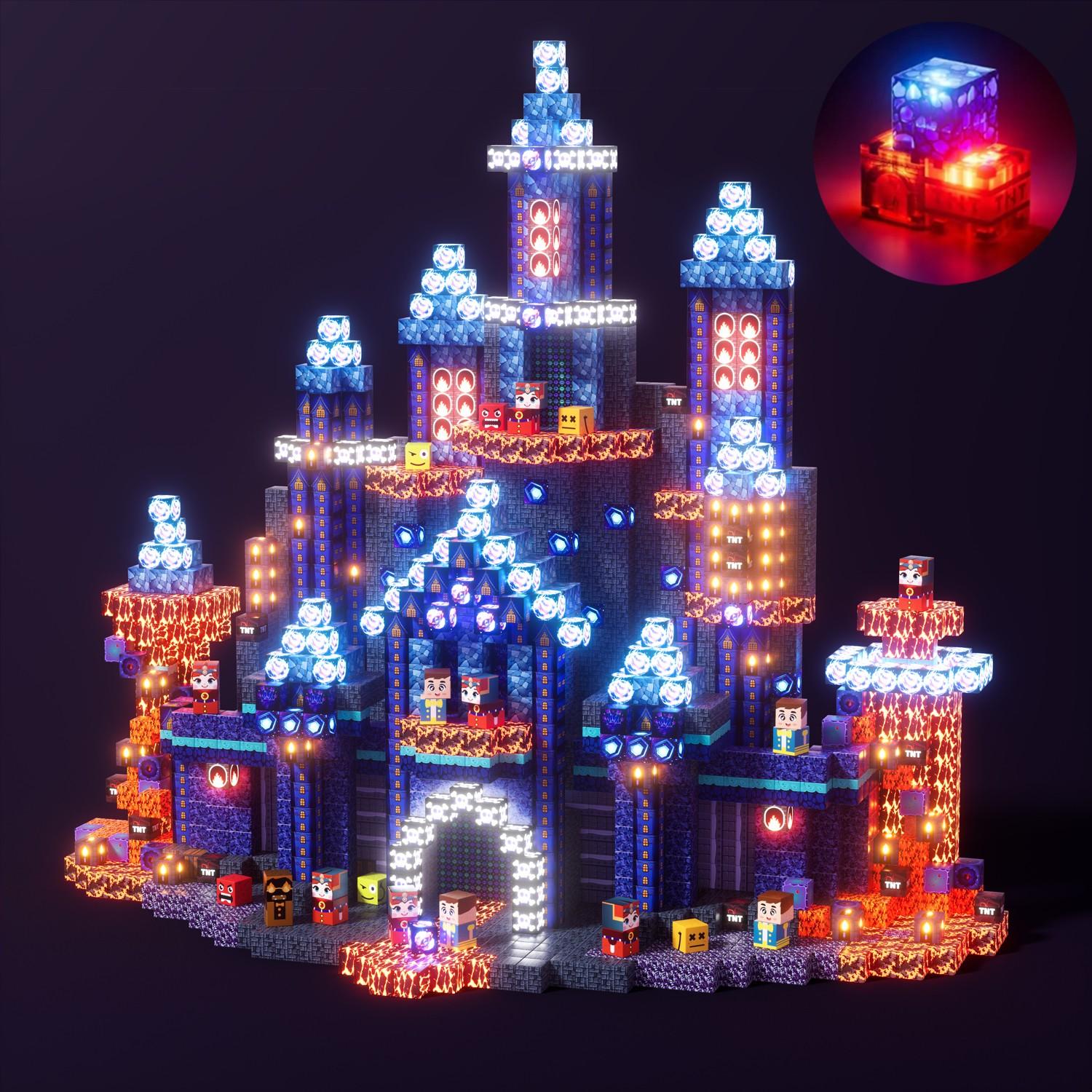 Light Up Magnetic Blocks 150/100pcs, Glowing Blue Castle Magnetic Building Set, Magnetic Cubes with LED, STEM Montessori Sensory Toys for 3-8 Kids, Spatial Reasoning & Outdoor Play, Preschool Christmas Gift for Boys Girls