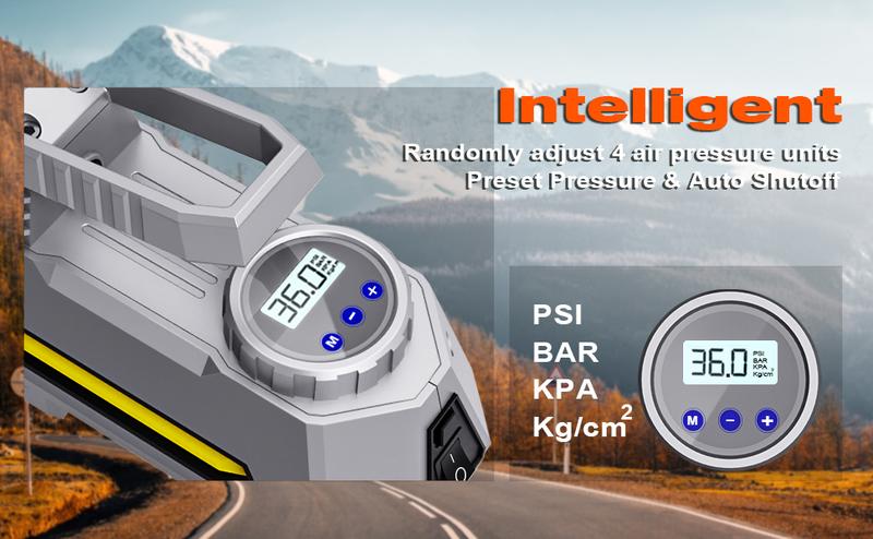 150PSI Tire Inflator Portable Air Compressor, 120W Car Tire Inflator, Car Tire Air Pump 12V DC Auto Pump with Digital LCD Screen, Car Accessories