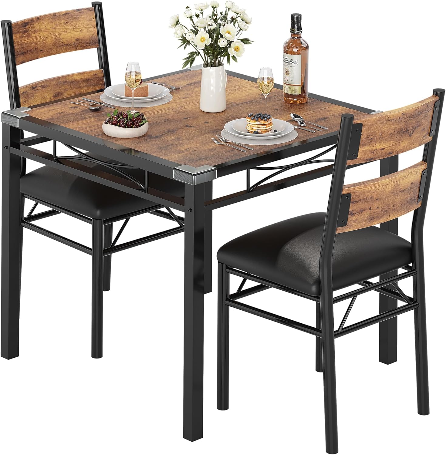 Dining Table Set for 4/2, Dining Room Table Set for 4/2 with Upholstered Chairs, Wood Kitchen Table Chairs Set of 4/2 with Corner Protector for Small Space, Kitchen, Apartment,