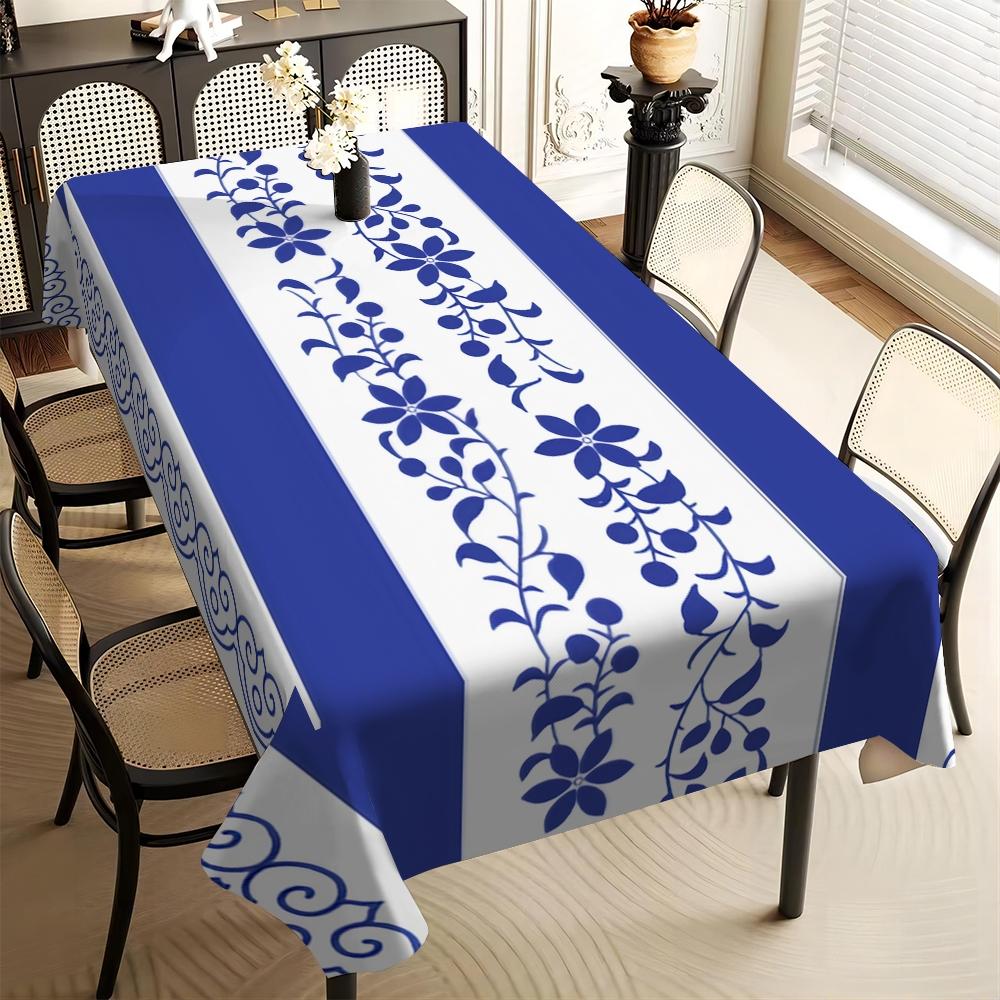 JIT 1pc 2D flat modern blue floral pattern rectangular tablecloth for dining table, kitchen, living room, and dining room, kitchen accessory, party, room & outdoor decorative tablecloth, a tablecloth gift for friends