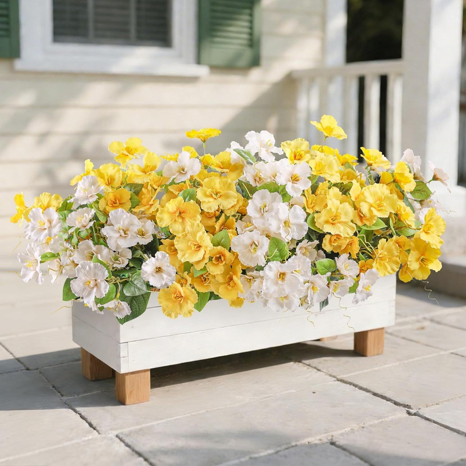 6 Pack Artificial Hibiscus Flowers, UV Proof Faux Silk, Outdoor Spring Decoration, No Pot, Mixed Color, Home Decor, Garden, Party