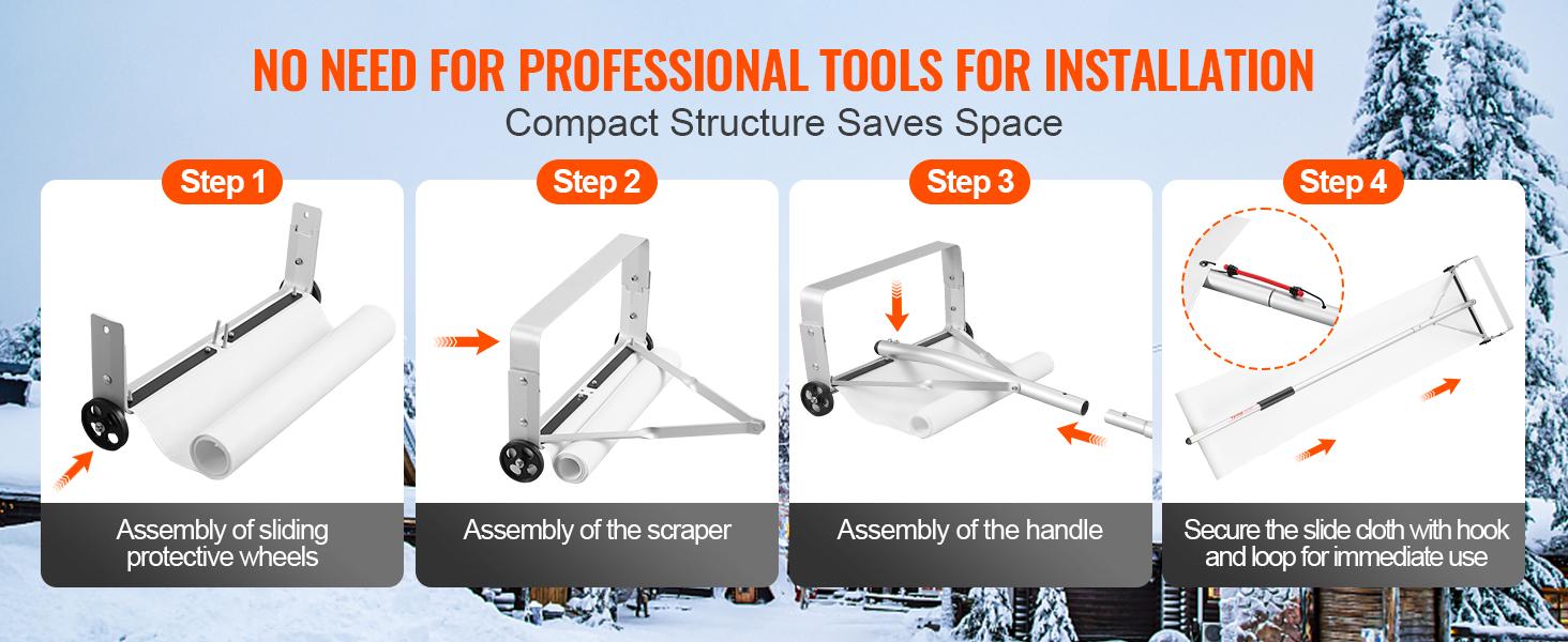 VEVOR Snow Roof Rake, 30ft Reach Aluminium Roof Shovel with Slide Cloth, Premium 19 Blade Snow Removal Tool, Safe on Roof with Roll Wheels, Anti-Slip Handle, Use for House Roof, Car Snow, Wet Leaves