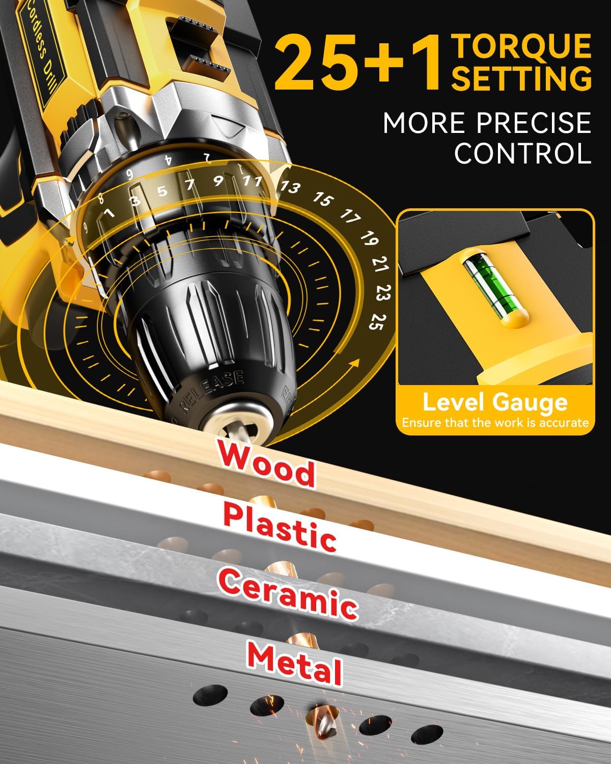 Cordless Drill Tool Set  21V Electric Power Drill with 1.5AhLithium-ion Battery and Charger–USB/Type-C Rechargeable, Portable, All-in-One DIY & Home Toolbox Kit. Halloween/Thanksgiving/Christmas—The Best Choice for Gifts