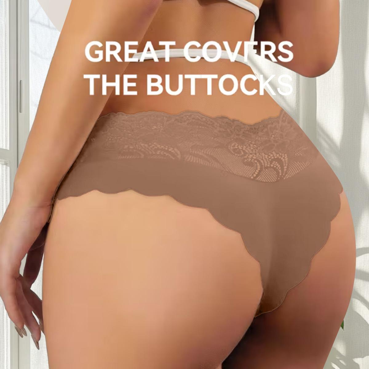 QUASTI Women's 5 Pack Mid Rise Lace Briefs, Scalloped Lace Trim Soft Stretch Skin-Friendly Panties, Lightweight Sweet Basic Fit Soft Breathable Full Coverage Comfortable Everyday Elegant Intimates, S-XXL
