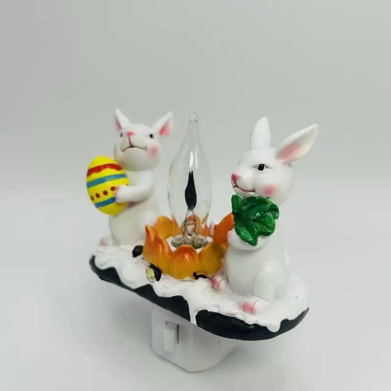 Rabbit Night Light, LED Bunny Campfire Decorative Lamp, Resin Ambient Easter Lights, Bedside, Holiday Night Lighting, Home Décor