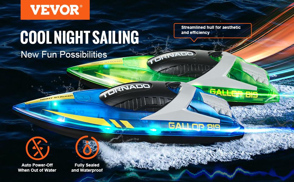 fathersdaygift  VEVOR RC Boat, 2 Pack 2.4GHz 12 km/h, Remote Control Boat for Pools Lakes, Racing Boat with LED Light, 4 Rechargeable Batteries, Whole Body Waterproof, Gift for Adults Boys Girls, Blue Green