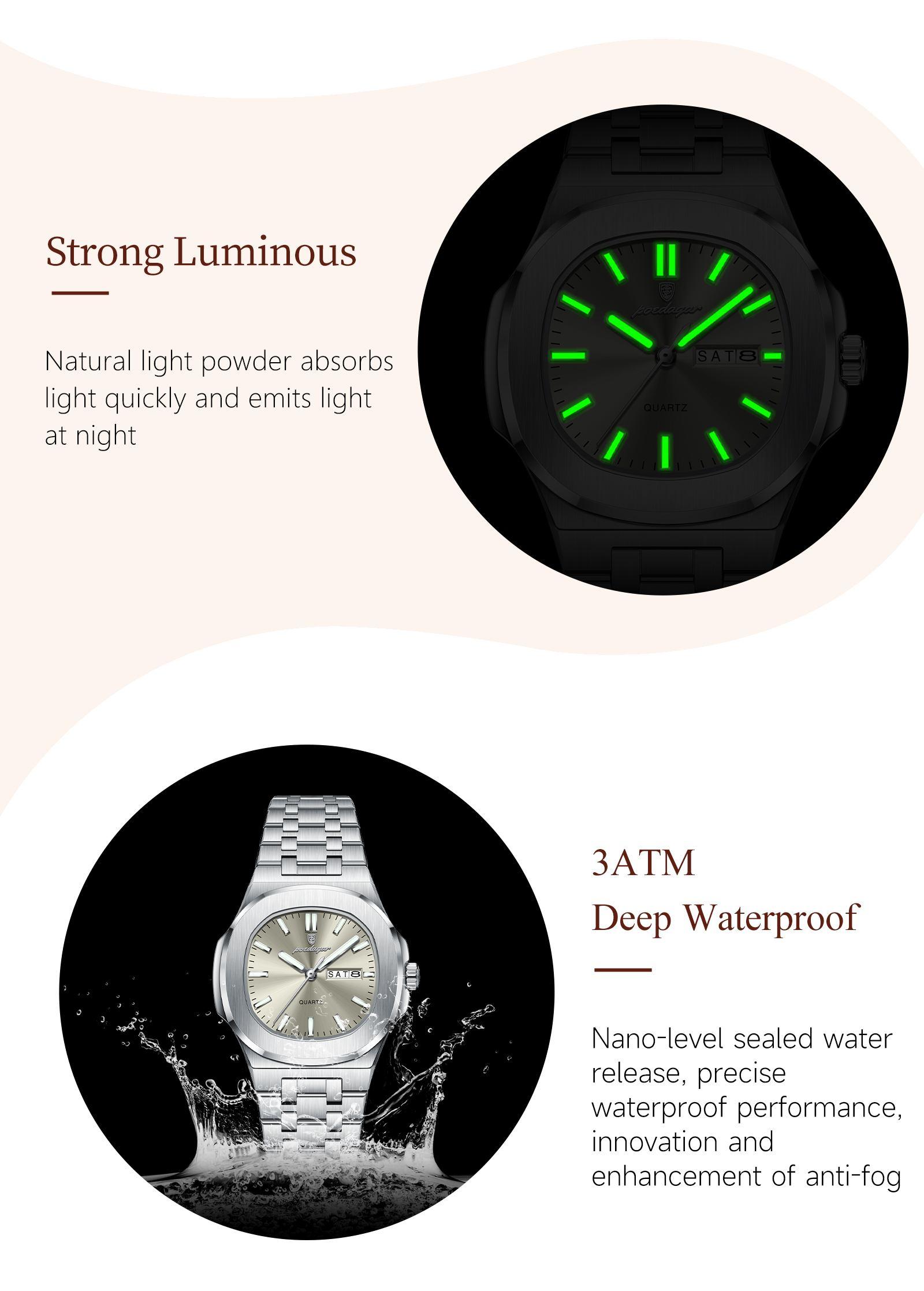 POEDAGAR Top Original Watch Night Light Date Modern Waterproof Watch Stainless Steel Quartz Women's Watch
