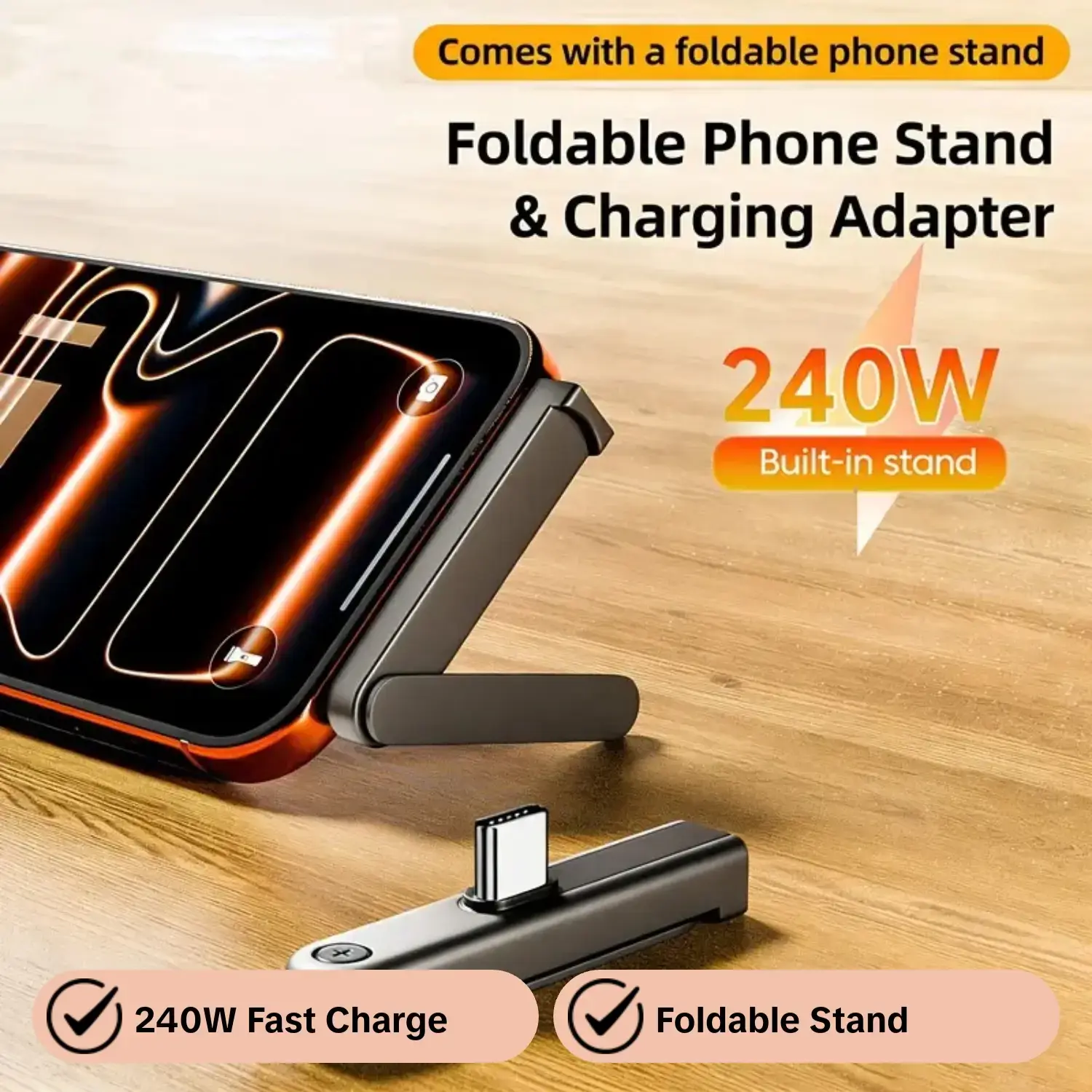 Foldable Fast Charging Adapter, 240w Type C Charger, Foldable Stand Adapter, Quick Charge Data Cable, Type C to Type C Connector, Cell Phone Charger