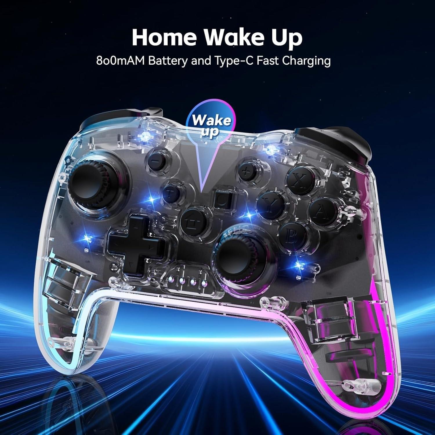 Wireless Game Controller for Switch Lite Oled PC Android iOS, Rechargeable Gaming Joystick with 7 Color RGB Lights and 3D Analog Stick, Universal Controller