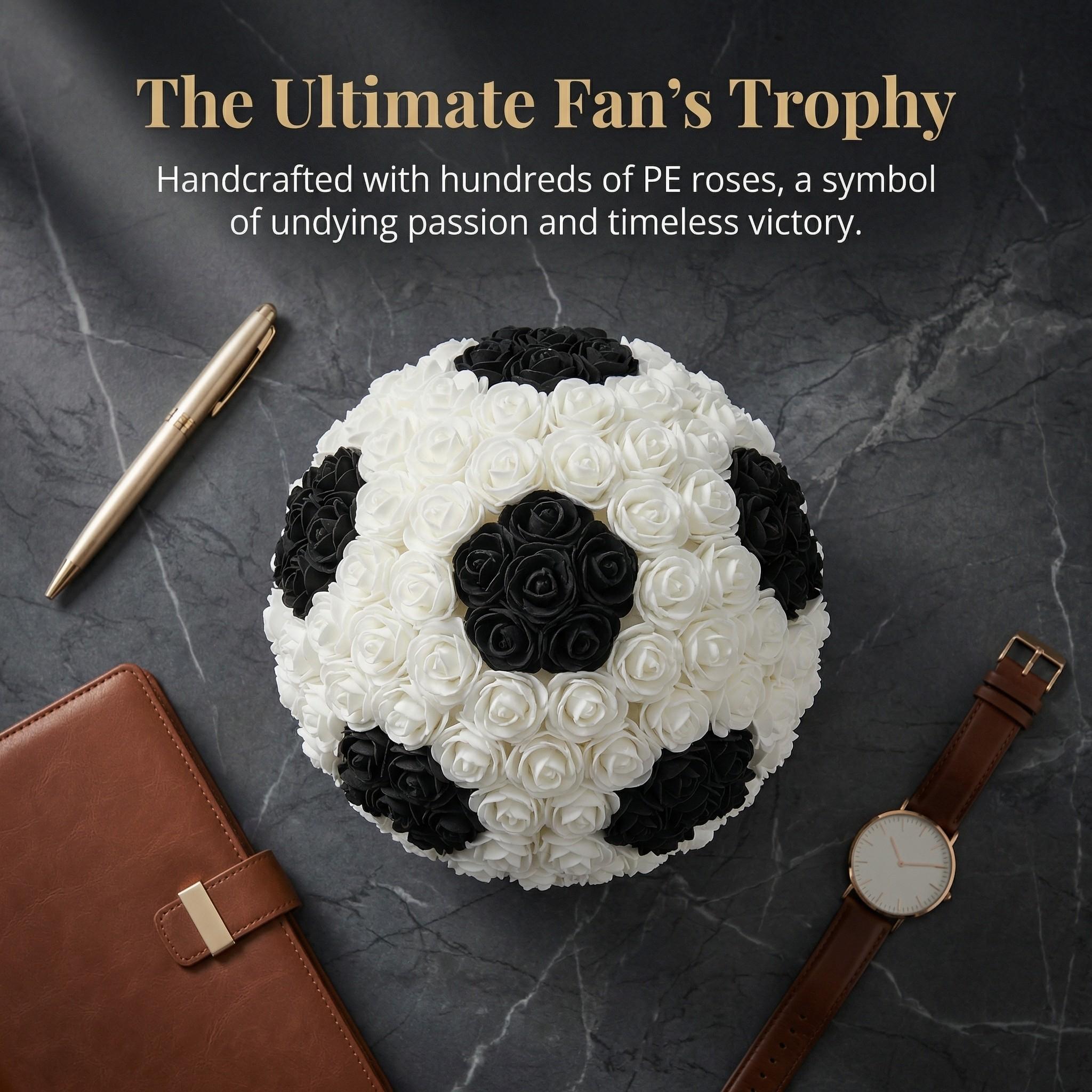 Eternal Rose Football with Gift Box, Artificial Rose Football Handmade Creative Flower Gift, Home Decorations for Fans, Birthdays, Valentine's Day
