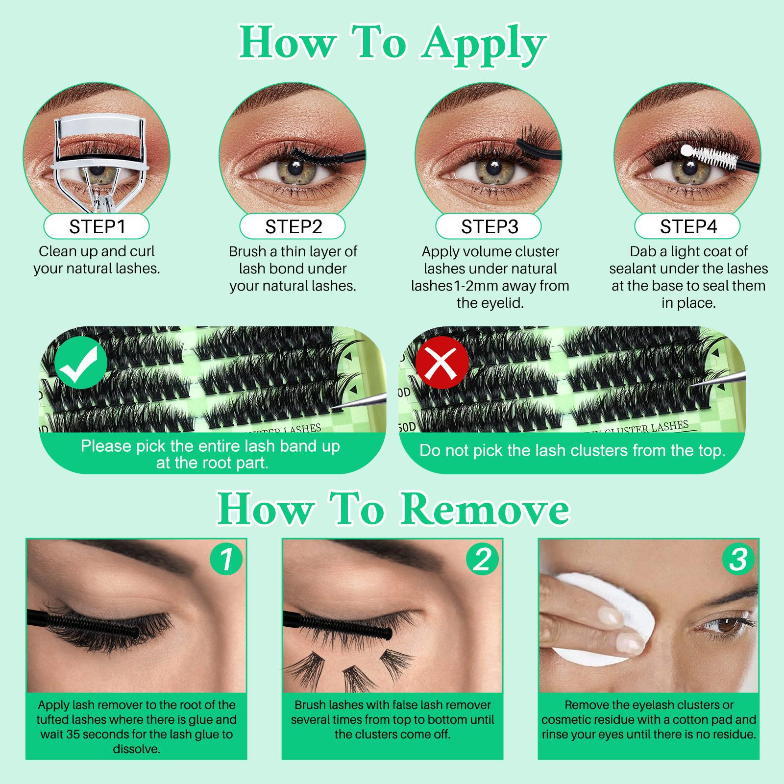 1664 PCS Lash Clusters Kit D Curl 12 Styles Cat/Volume Lashes Book Kit with Bond&Seal, Lash Remover Brush, Lash Applicator, Eyelash Extension Tweezers, Lash Shampoo&Brush, For Beginners&Proficient, Easy DIY at Home & Daily Makeup