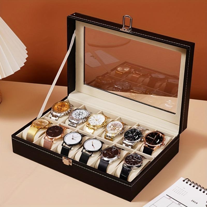Luxury Watch Storage Box with Clear Top Large Capacity Multi - Compartment Jewelry Display Case Dustproof Moisture - Proof Gift for Women Men Festive Gift