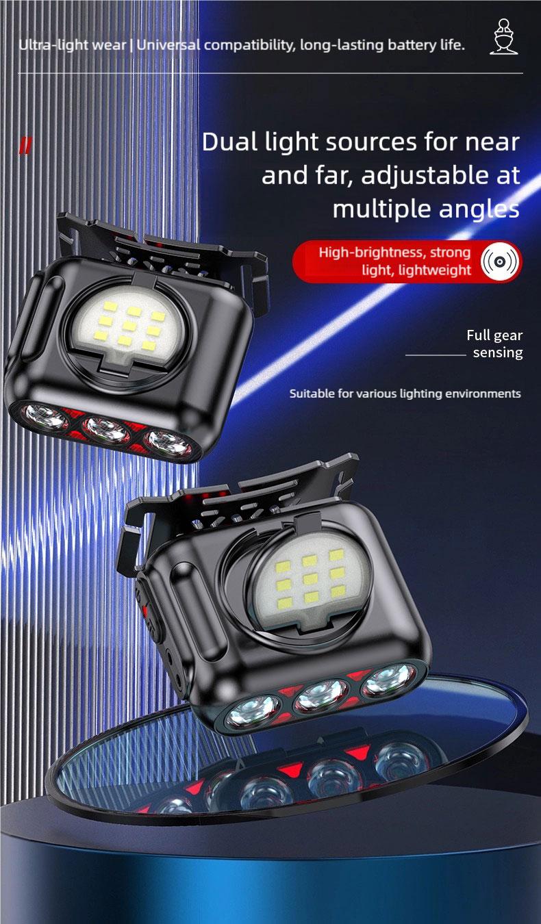Headlamp Fishing Hat Clip Light Induction Night Fishing Lamp Long Battery Life Headband Illumination Strong Light Rechargeable Super Bright