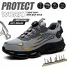 Men's Durable Steel Toe Work Shoes - Puncture Resistant, Slip-On, Lightweight, Breathable Safety Sneakers with Magnetic Elastic Band, Chic Outdoors Footwear for Construction Workers