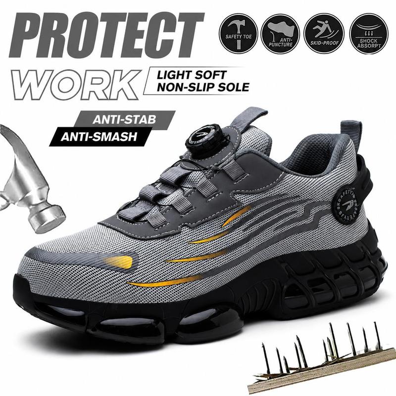 Men's Durable Steel Toe Work Shoes - Puncture Resistant, Slip-On, Lightweight, Breathable Safety Sneakers with Magnetic Elastic Band, Chic Outdoors Footwear for Construction Workers