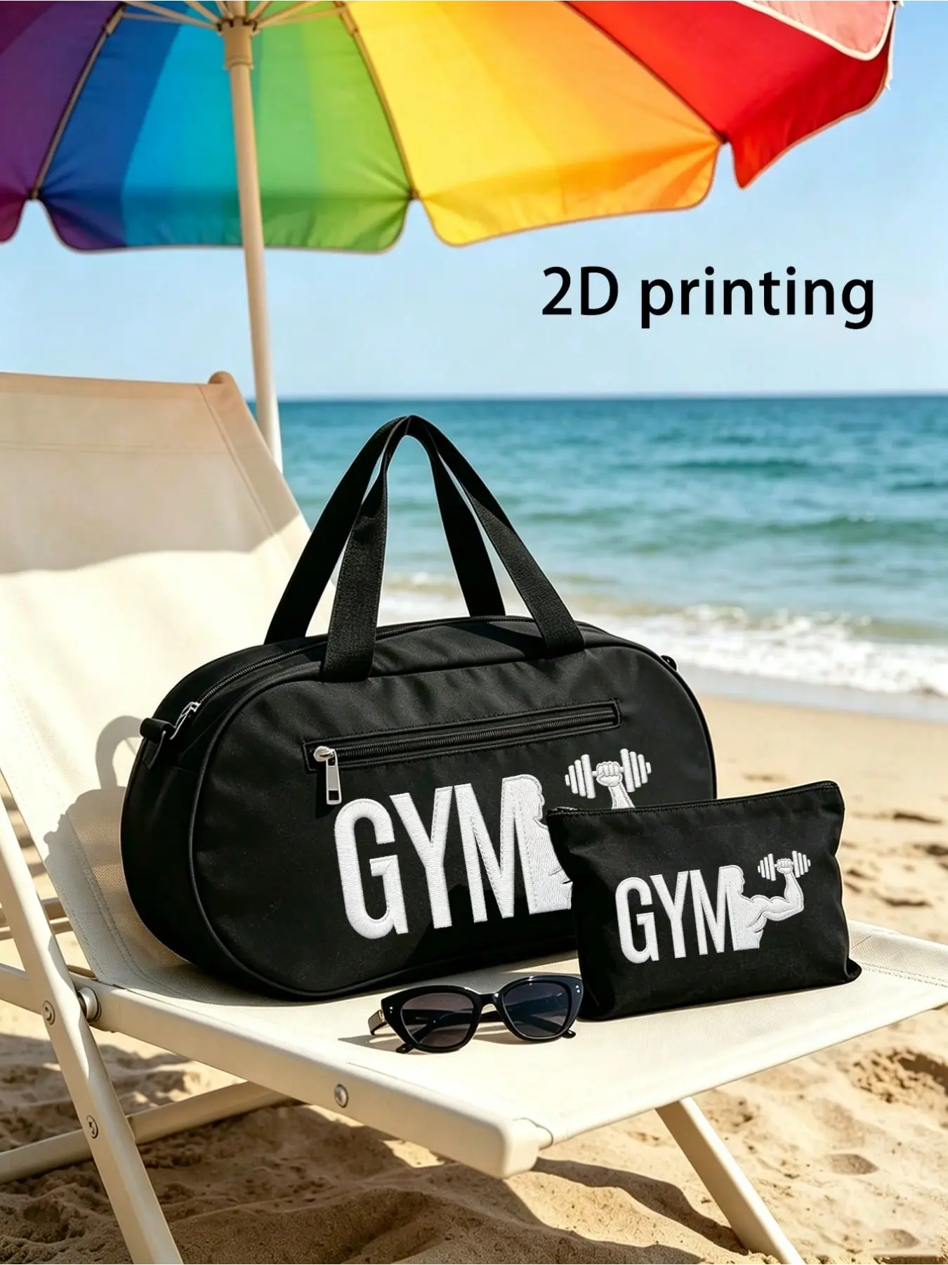 Fitness Print Travel Bag, Large Capacity Lightweight Sports Backpack, Durable Handle, Oxford Fabric, Ideal for Yoga, Tennis, Travel