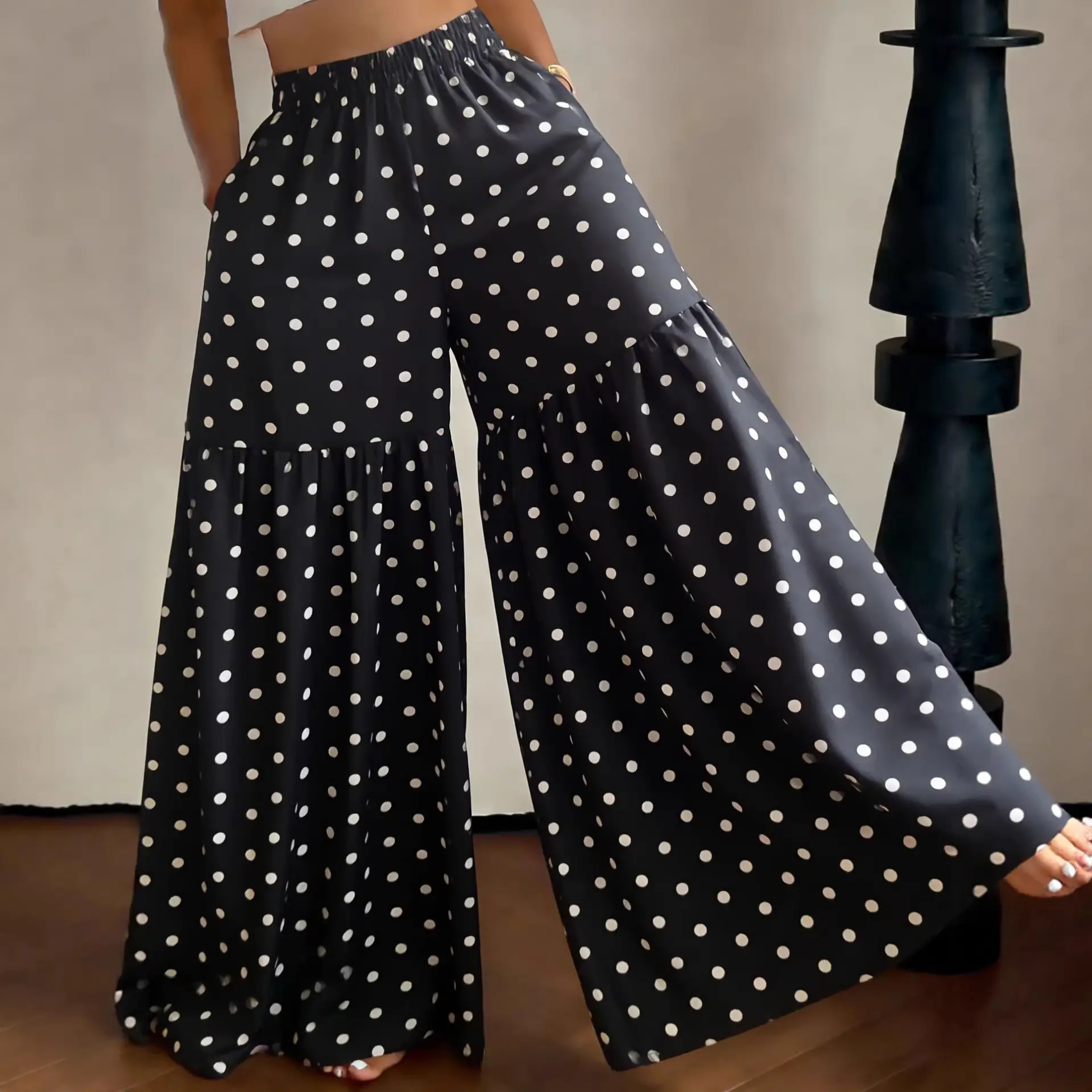 Floral print loose-fitting thin wide-leg flowy versatile bell-bottom pants