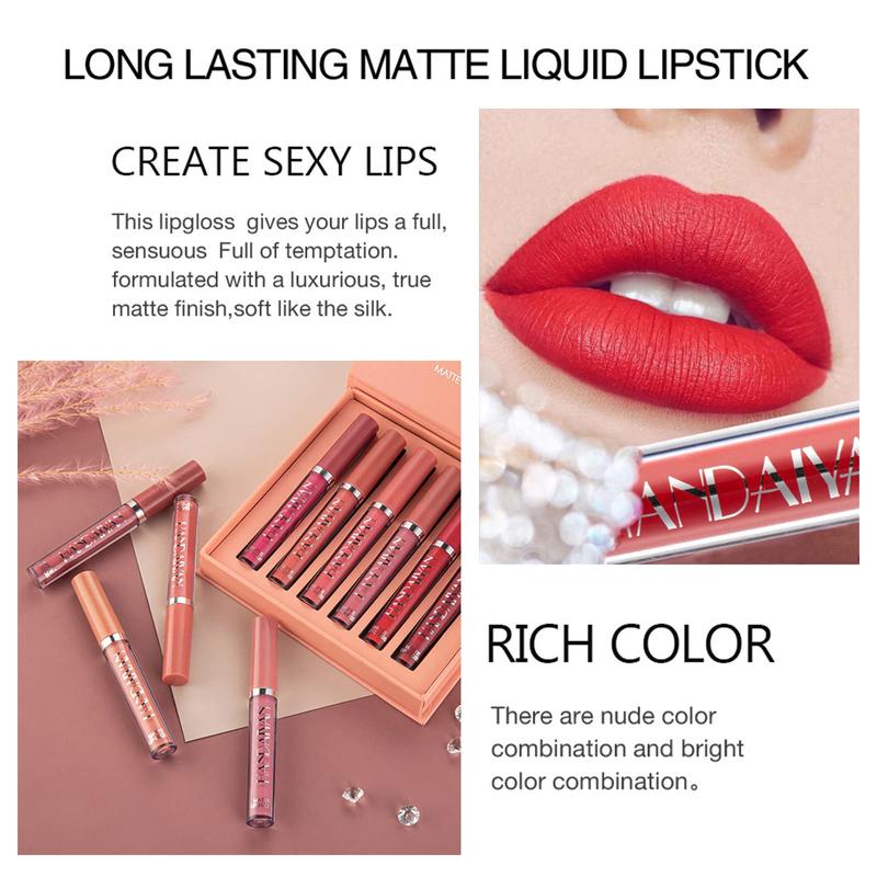 HANDAIYAN 6Pcs Matte Liquid Lipstick Set - Long Lasting & High Pigmented | Nude Lip Stain Makeup Kit - Waterproof, Non-Stick Cup Transfer | Perfect Makeup Gift for Women HANDAIYAN 6Pcs Matte Liquid Lipstick Set - Long Lasting & High Pigmented | Nude Lip Stain Makeup Kit - Waterproof, Non-Stick Cup Transfer | Perfect Makeup Gift for Women