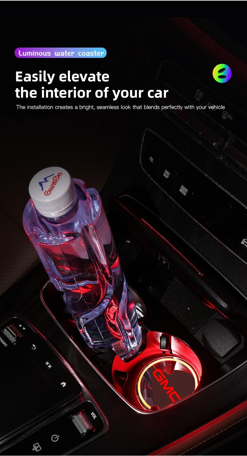 2pcs Car Luminous Water Cup Pad LED Atmosphere Light For GMC Terrain Sierra Canyon Yukon Acadia Savana Denali AT4 Granite