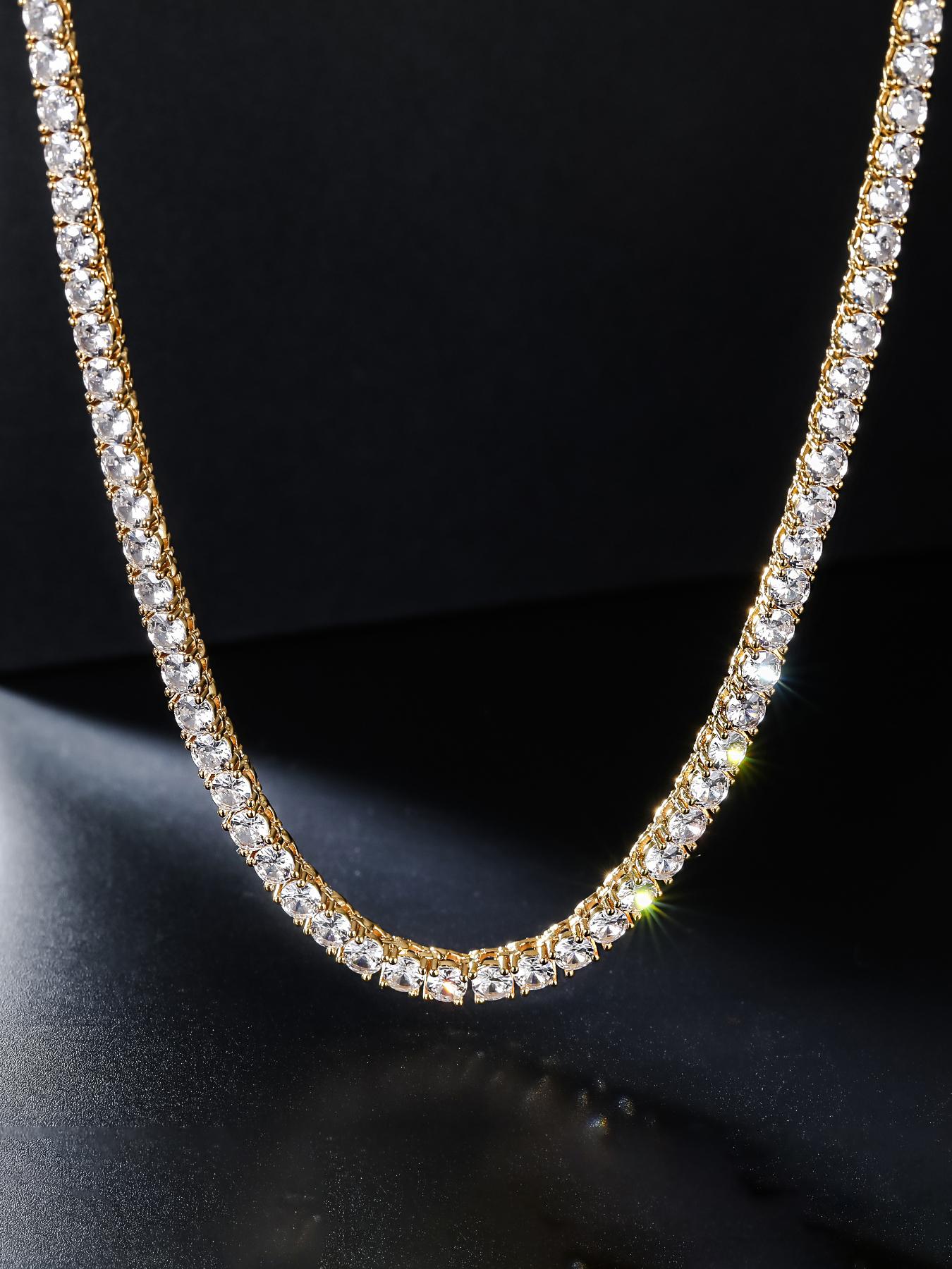 ICED CHICS Men's Hip Hop Rapper Style Full Diamond Pendant Necklace, Square Faux Diamond Design, Luxury Unisex Jewelry, Perfect Father's Day Gift，4-millimeter tennis chain, Iced Out Jewelry