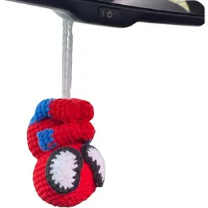 Crochet Spider Car Hanger Ornament, Cute Hero Rearview Mirror Decoration, Handmade Spider Amigurumi Plush, Car Charm Gift for Him or Her, Funny Car Accessory (Red)