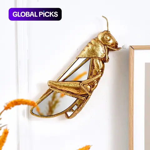 Resin Grasshopper Wall Hanging Decor, Decorative Wall Art, Wall Ornaments, Creative Home Decoration Craft, Decoration Items, Mirror Surface Design, Perfect Gift for Insect Lovers