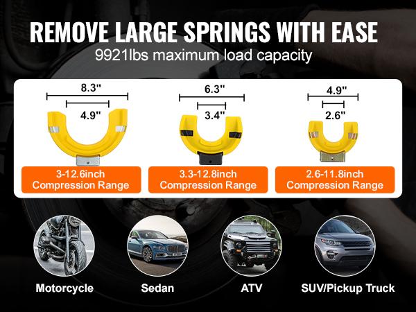 VEVOR Strut Spring Compressor Set, Macpherson Strut Spring Compressor Kit, Interchangeable Fork Strut Coil Extractor Remover Tool, with Yellow Protective Sleeve and Carrying Case