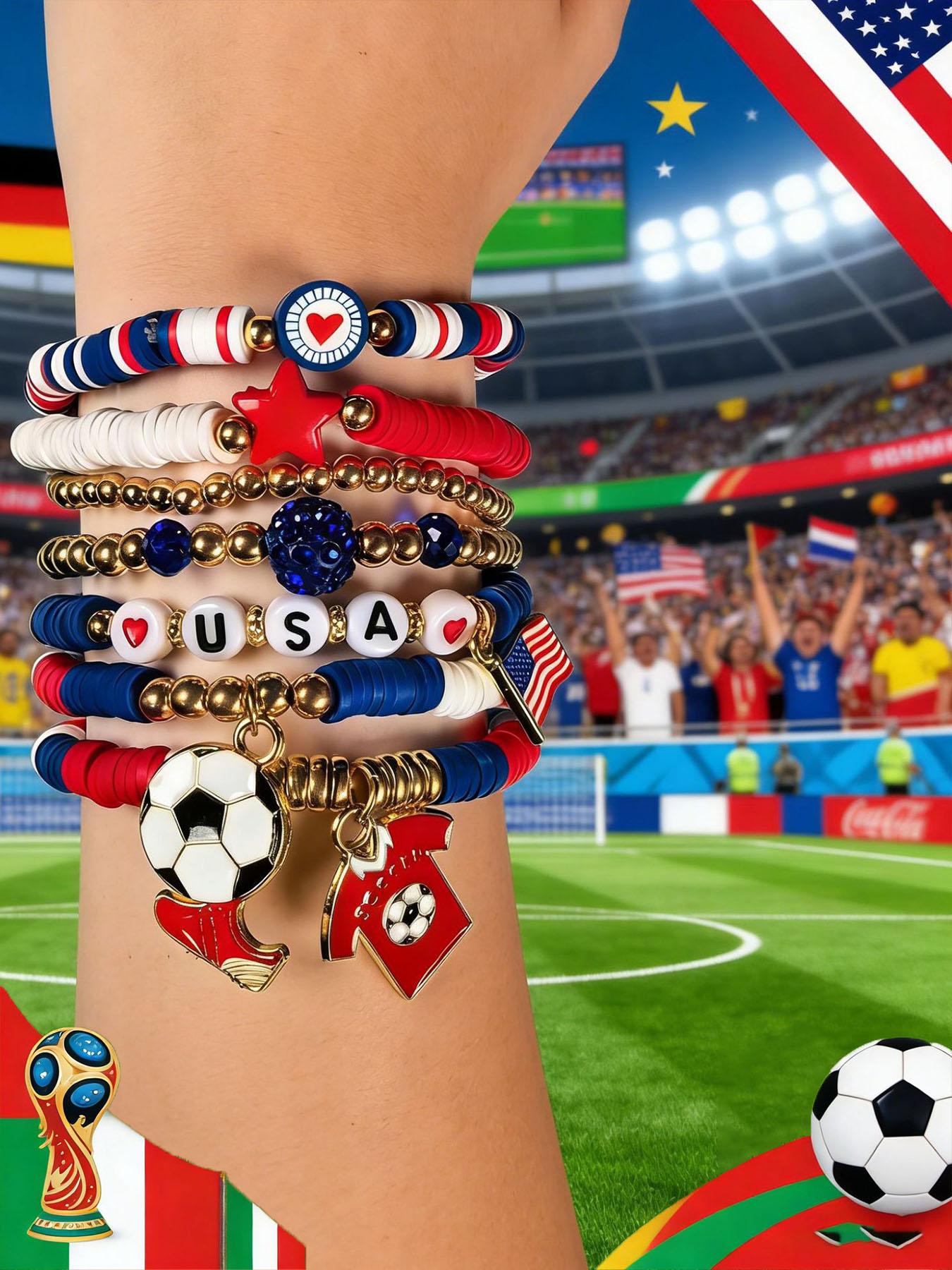 2026 Usmnt World Cup Soccer Soft Clay Bracelet Set, Usa Canada Mexico World Cup Bracelets, Sports Fan Accessories, Collectible Souvenirs