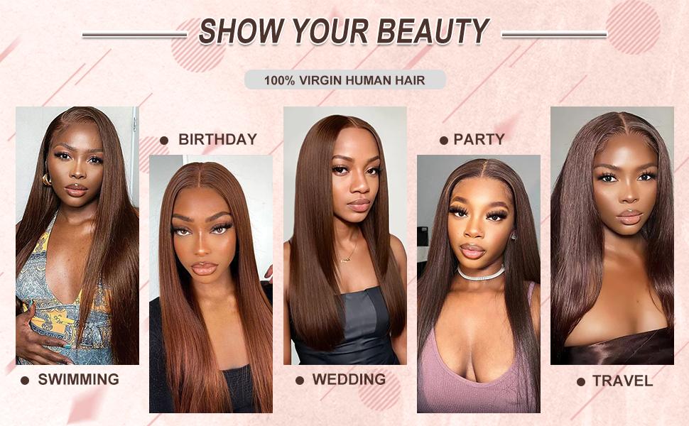 Tuneful 13x6 Lace Front Wigs Human Hair Orange Brown Hair Wig 180 Density HD Transparent Lace Frontal Human Hair Pre Plucked Hairline Orange Brown Color 32 Inch