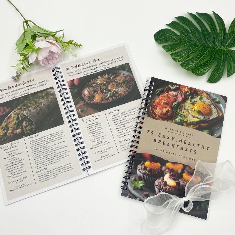 High-Profile Healthy Breakfast Recipe Book, Morning Delights Theme, 75 Easy Recipes, Coil Notebook, Ingredients Steps, Nutritional Info
