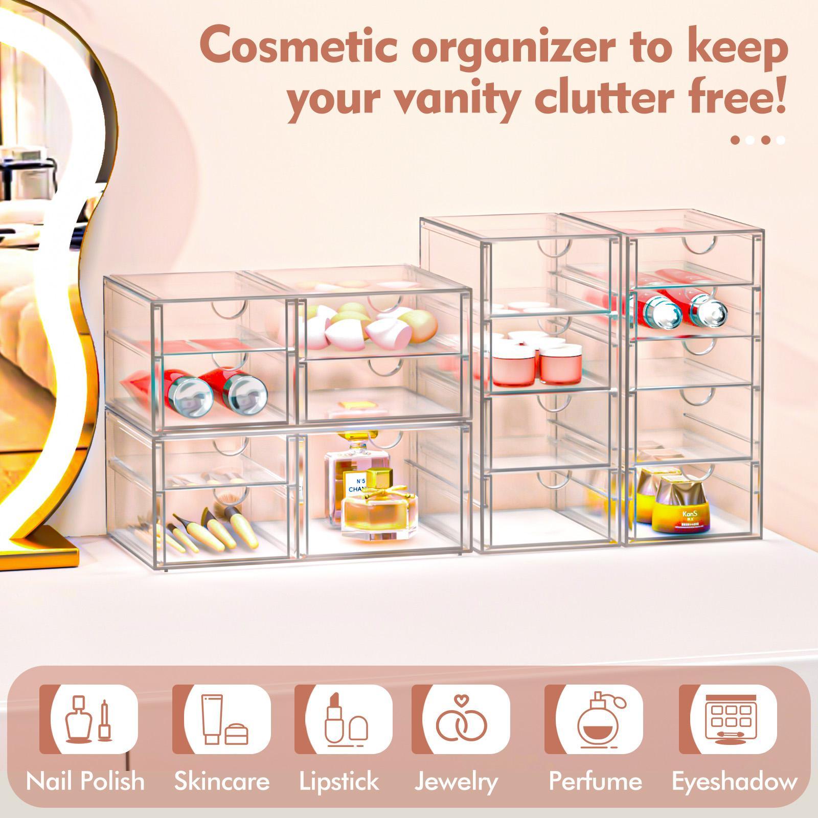 7CODE 30 Drawers Acrylic Desk Makeup Organizer Stackable Storage Solution for Makeup Dresser Office Bathroom Clear Plastic Craft Bead Storage Cabinet
