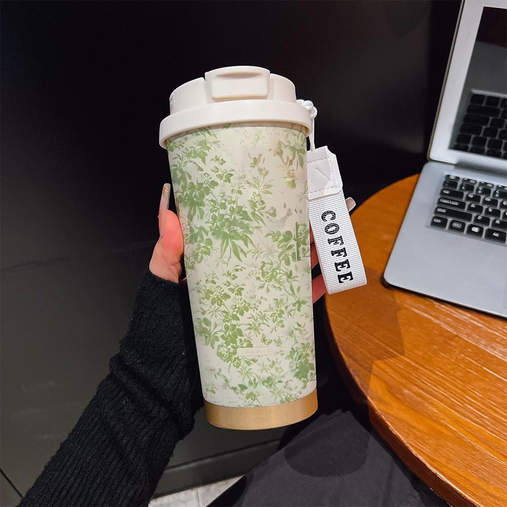 Fashionable Leaf Vine Texture Coffee Cup, Portable Dual Drink Insulated Tumbler, Keeps Hot/cold, Ideal for Office, Travel, Sports