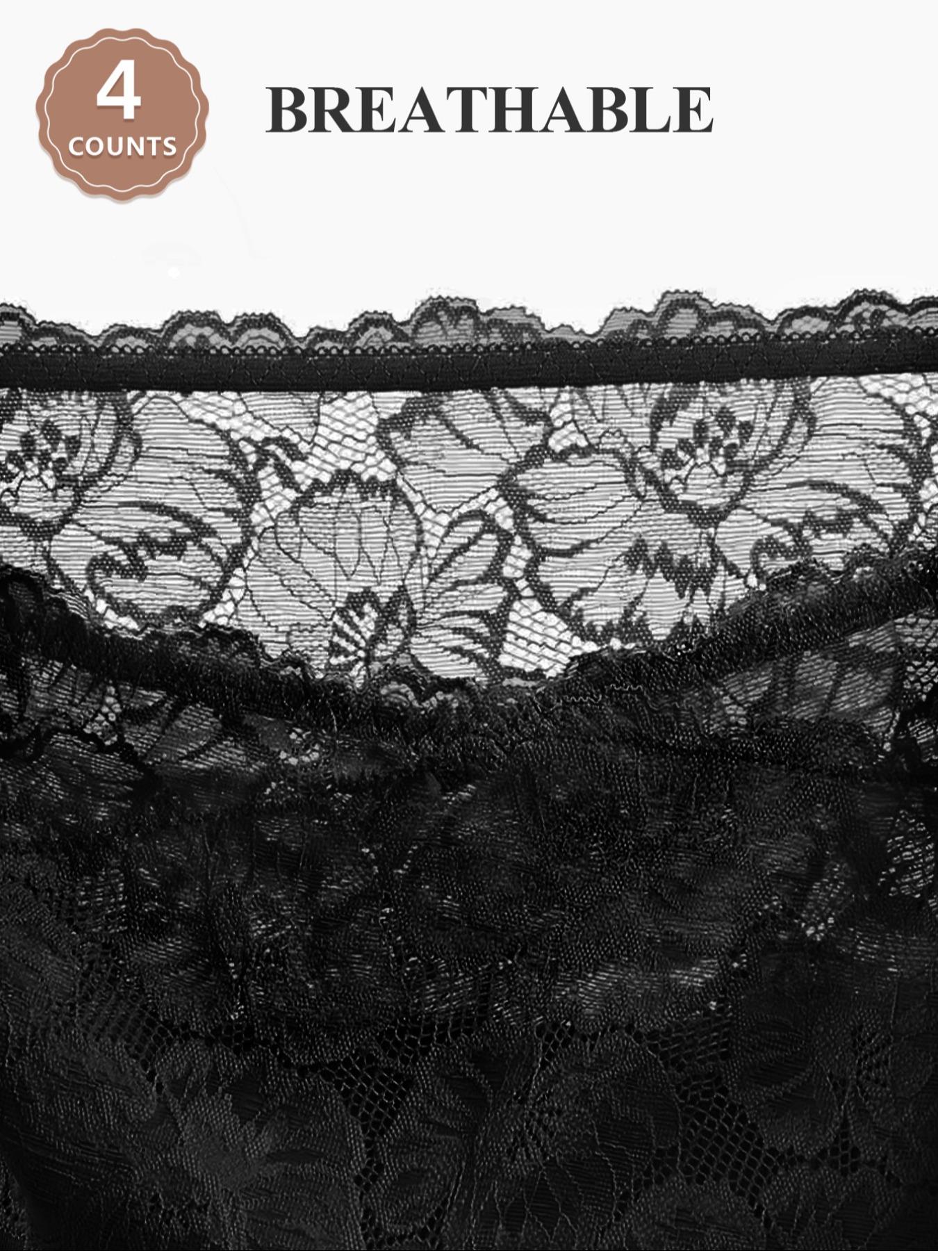 Women's High Waist Cotton Underwear, 4 Pack Comfortable Fitted Panties, Breathable Lace Trim, All Season Casual Style, Casual Elegant Panty