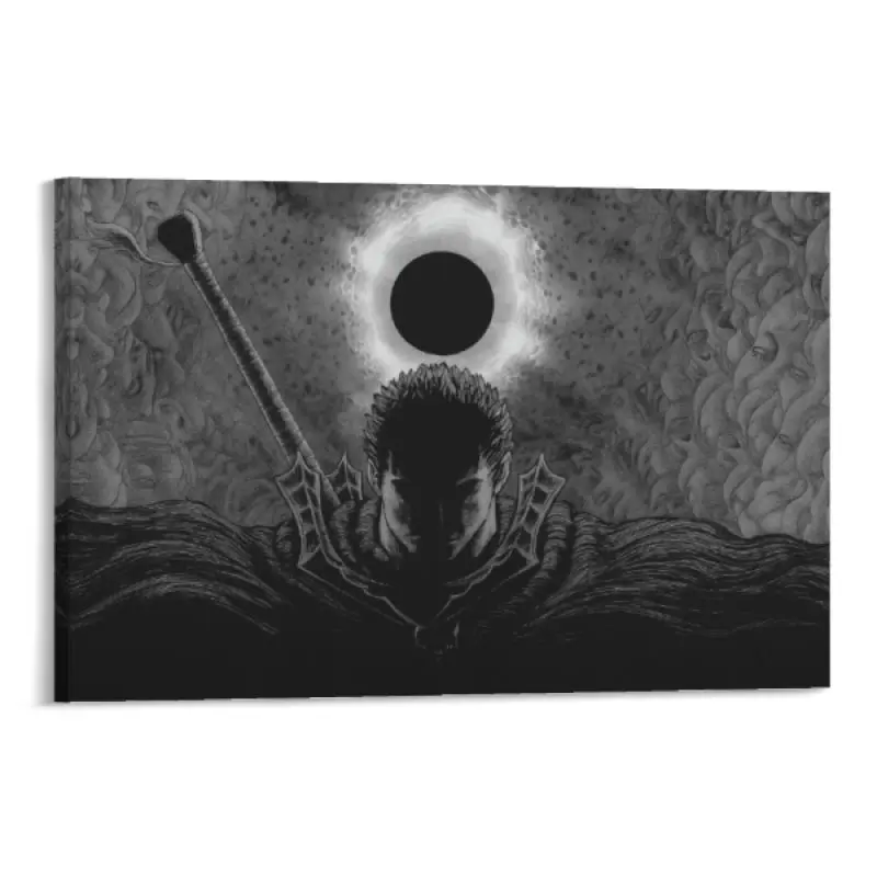 Berserk Guts Eclipse Canvas Wall Art, Artistic Illustrative Manga Panel Framed Poster, Dark Fantasy Indoor Wall Decoration for Otaku Man Cave Home Decor Gift, Illustrative Art