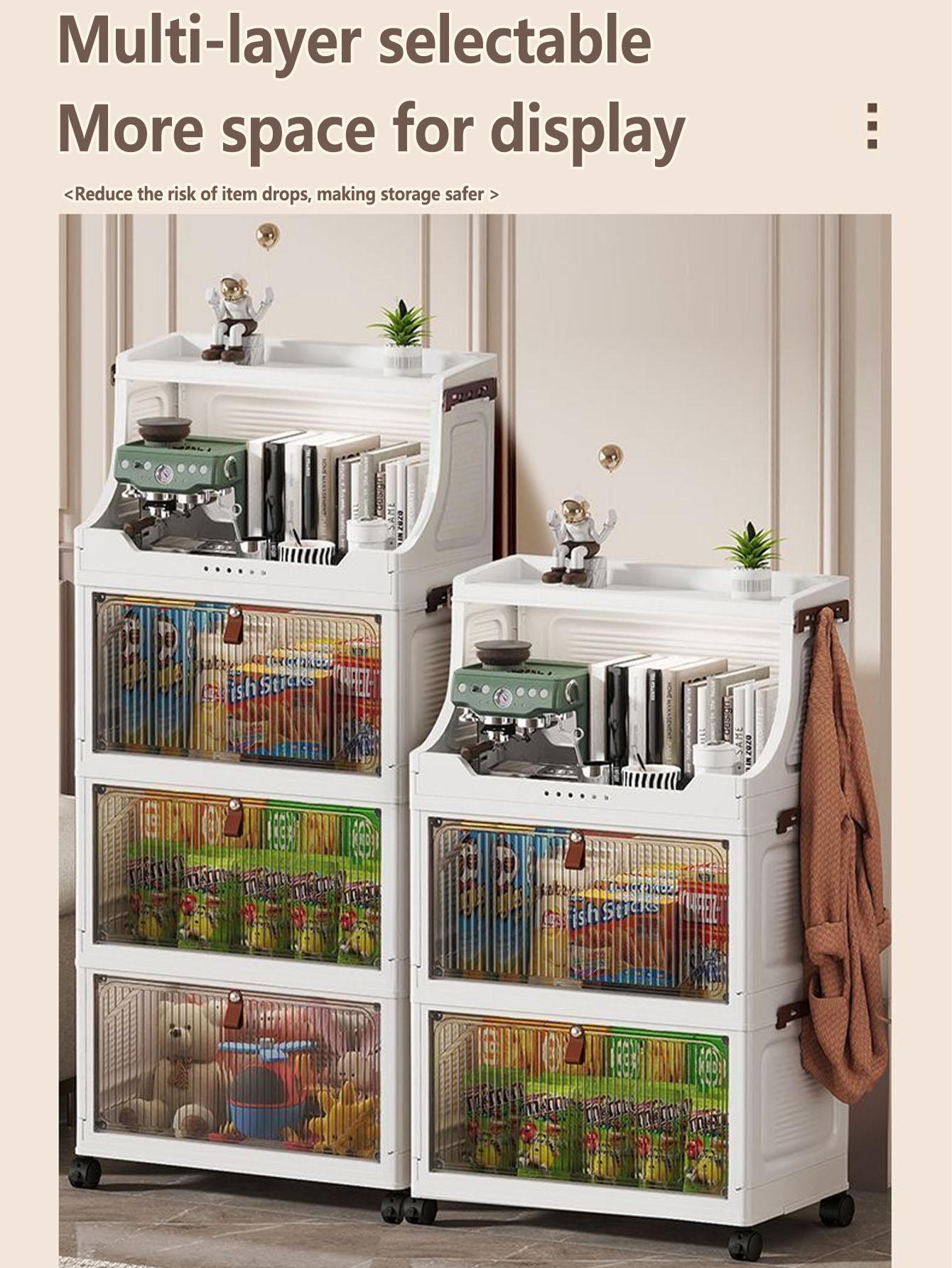 Multi-Layer Storage Cabinet, Home Snacks Clothes Miscellaneous Plastic Organizer, Foldable Shelf, Space-Saving Rack