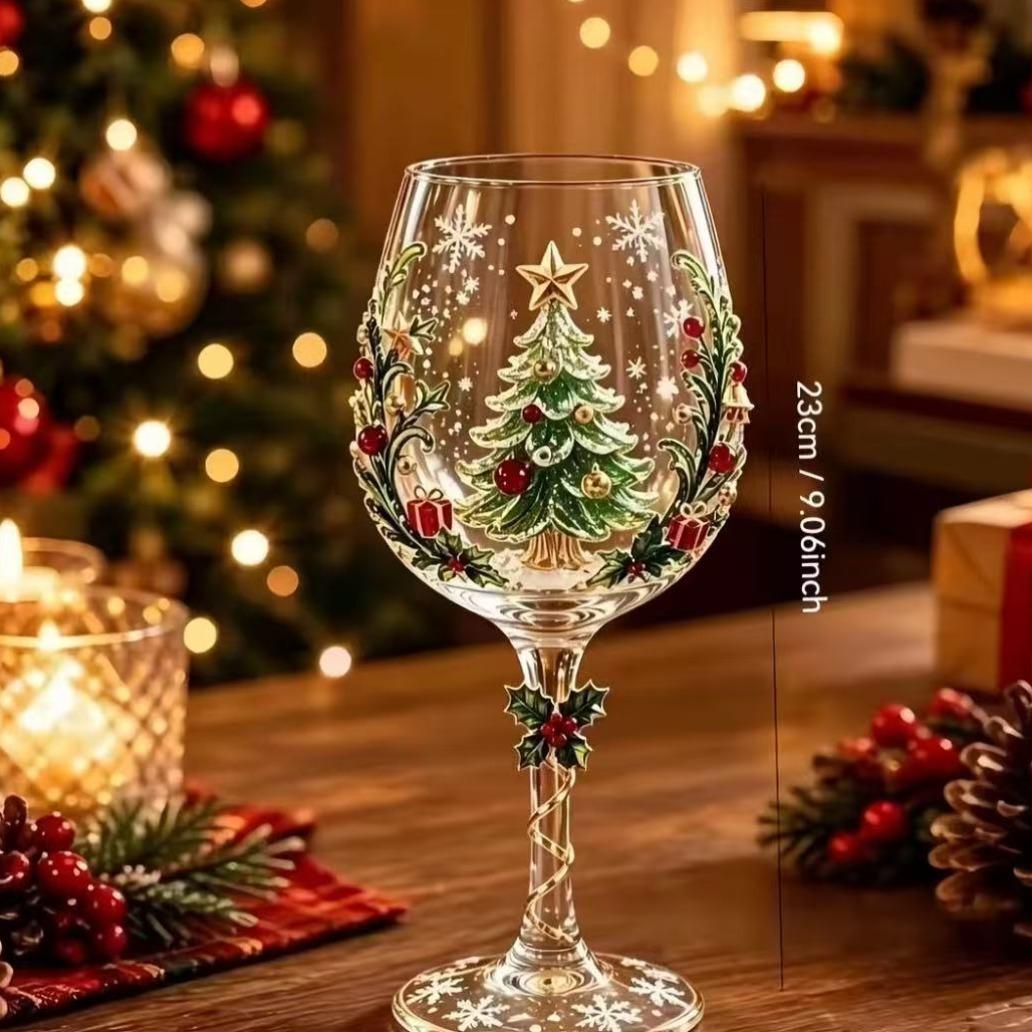 New Christmas Glass Art Cup, Elegant Holiday Drinkware, Perfect for Festive Celebrations, Unique Gift Idea, High-Quality Glass Design