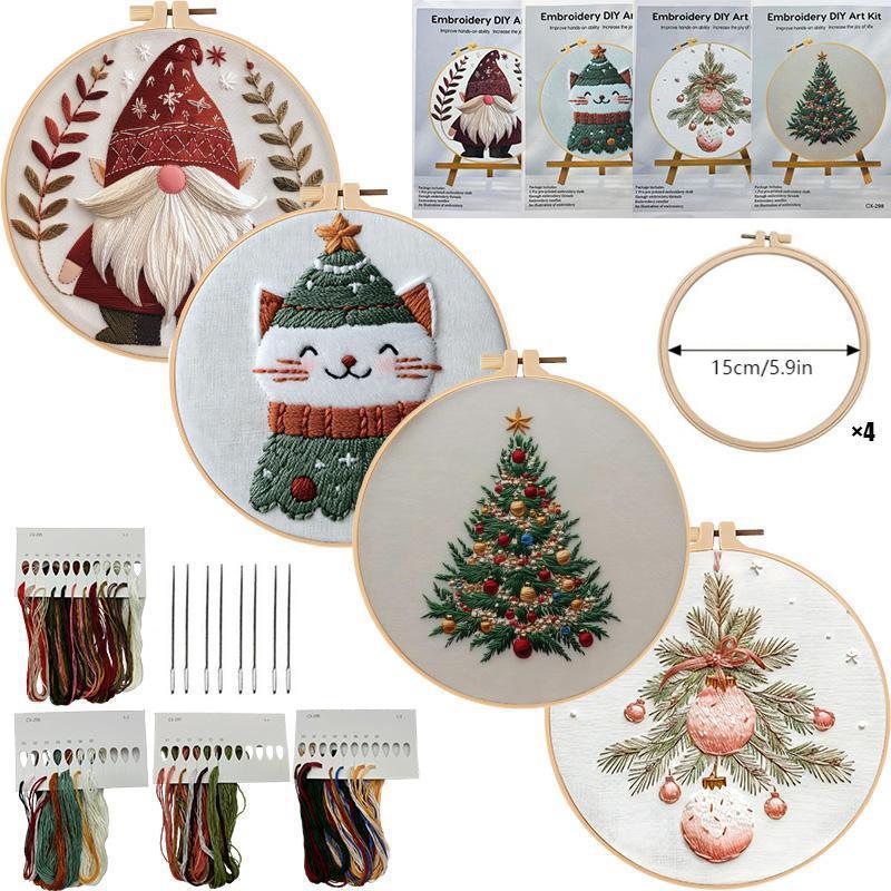 Christmas Holiday Craft Embroidery Kit for Adults - Stainless Steel Needle DIY Cross Stitch Set on Fabric, English Guide Included, Handmade Needlework Decor (Sports & Outdoor Fan Shop Gaming Craft)
