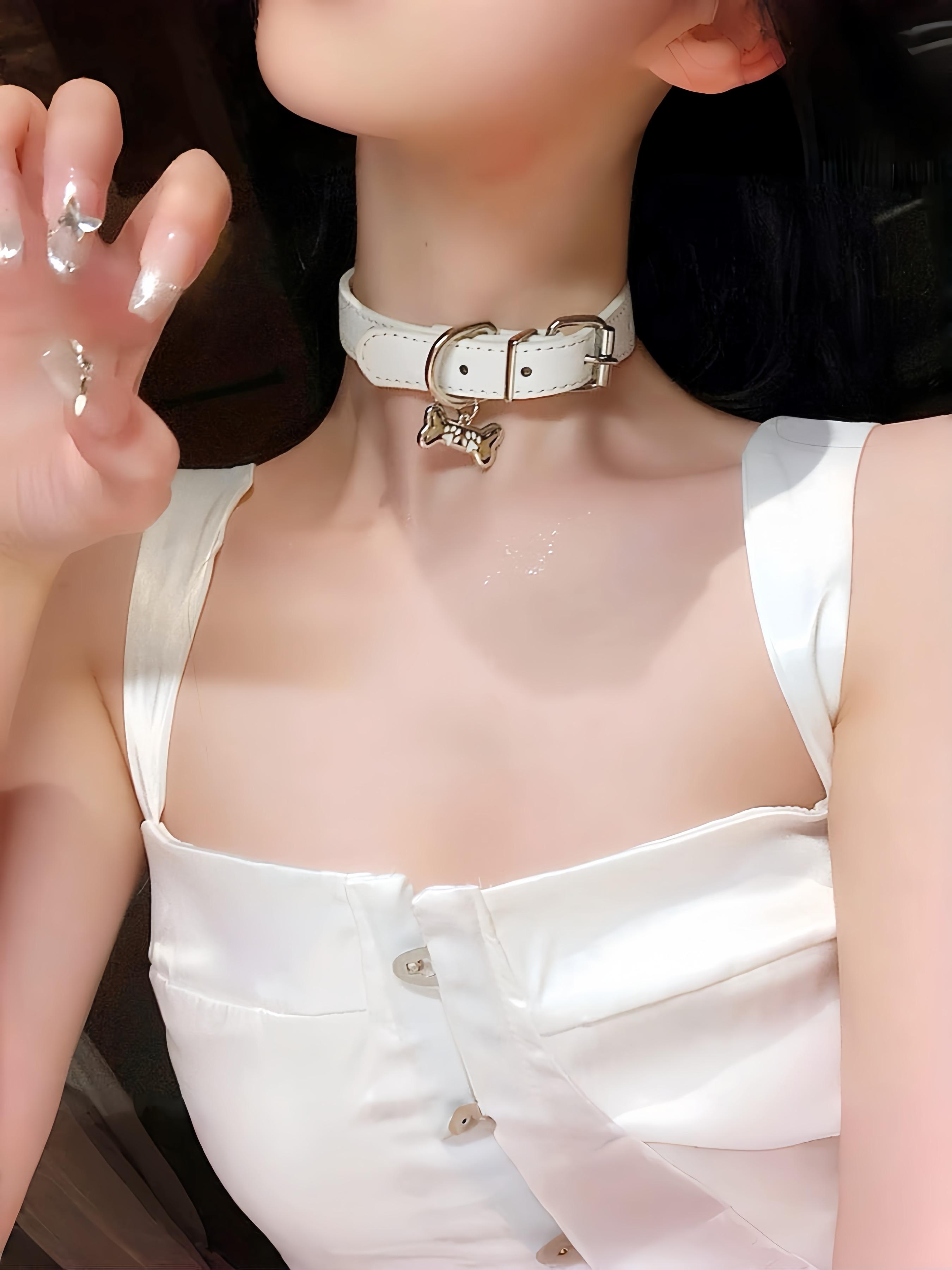 Y2K Style Bone Shaped Choker Necklace, Sweet Cool Design, Unique Bone Shape, Party & Special Occasion Wear, Artificial Leather Material, All Seasons