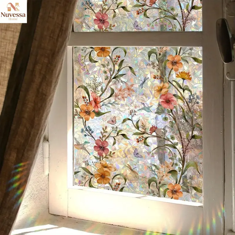 NUVES 2026 Stained Glass Window Film Roll, Privacy Protection & Decorative Design, Easy-Apply Color Glass Decal Sticker Windows, Window Decals Glass Windows  new year gift