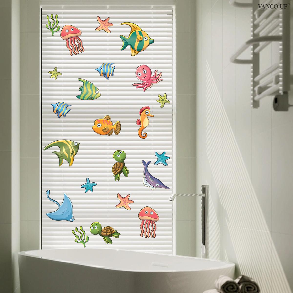 2D Flat 30×60cm Cartoon Colorful Sea Creatures Static Window Clings for Kids Bedroom Glass Decor