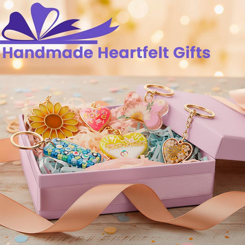 All-Inclusive Keychain Making Kit, 12-Color UV Resin with Keychain Molds Silicone, Christmas Gifts,UV Light, 6 Styles Flower and Heart Open Bezels for Resin, Jewelry Making Kit for Beginners, Craft Decor - LET'S RESIN