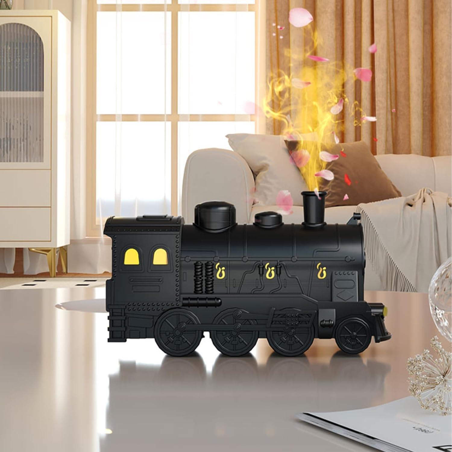 Essential Oil Diffuser, Steam Train Aromatherapy Diffuser， 300 ml Retro Train Humidifier, with 7 Colors Light 2 Mist Modes, Simulate Train Sound，Bedroom Home Office(Black)
