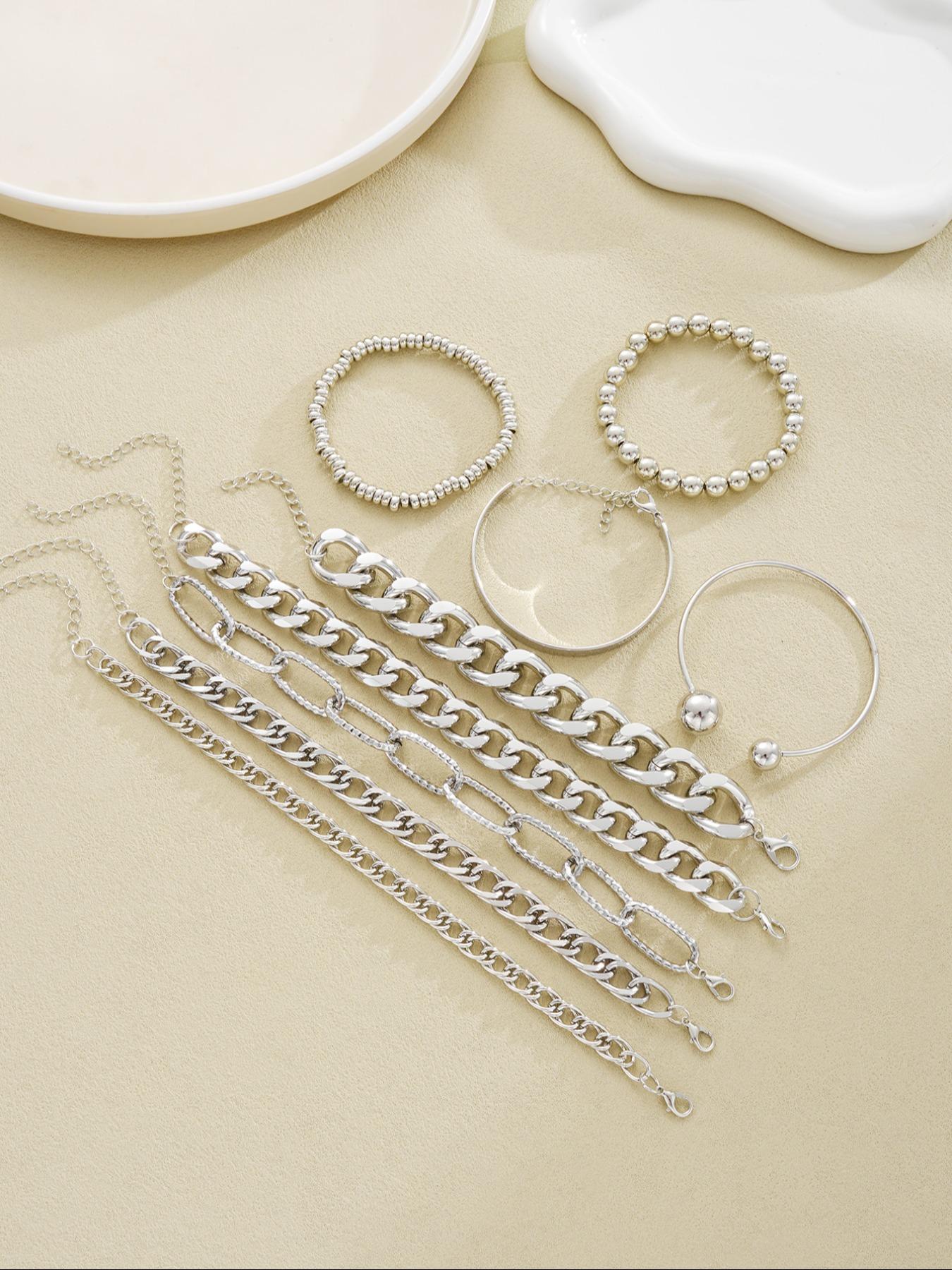 Women's Punk Style Link Bracelets Set, Stackable Bracelets, Casual Aluminum Chain Jewelry for Daily Wear, Perfect Gift for Birthdays & Parties